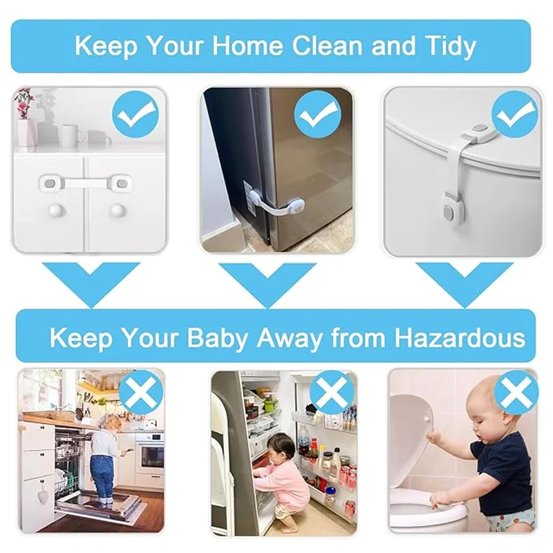 Child Security Safety Strap Locks Easy Installation Flexible and Adjustable Baby Locks for Cabinets and Drawers Toilet Fridge