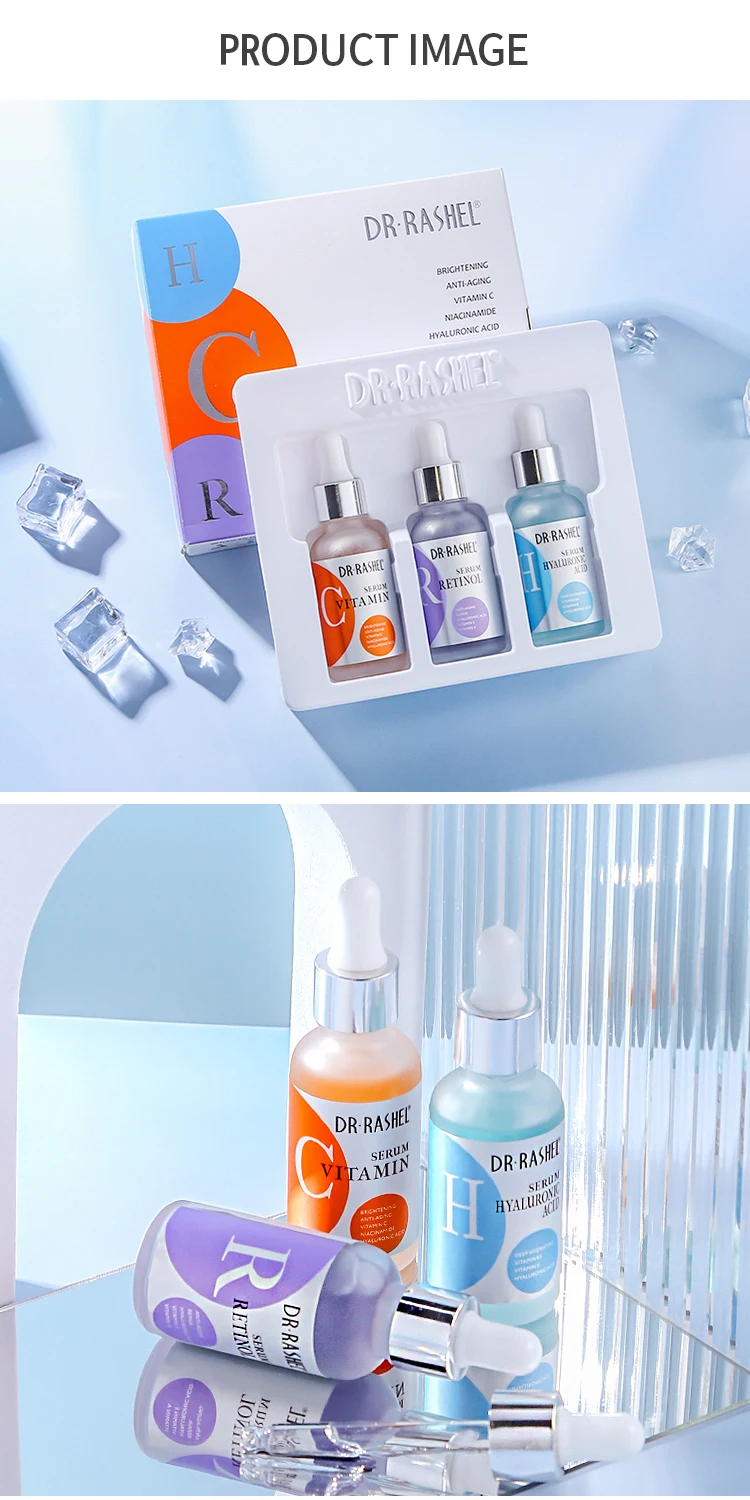 Dr Rashel Skin Care Brightening Anti Aging Whitening Moisturizing Hyaluronic Acid Retinol Vitamin C Face Serum Set 3pcs