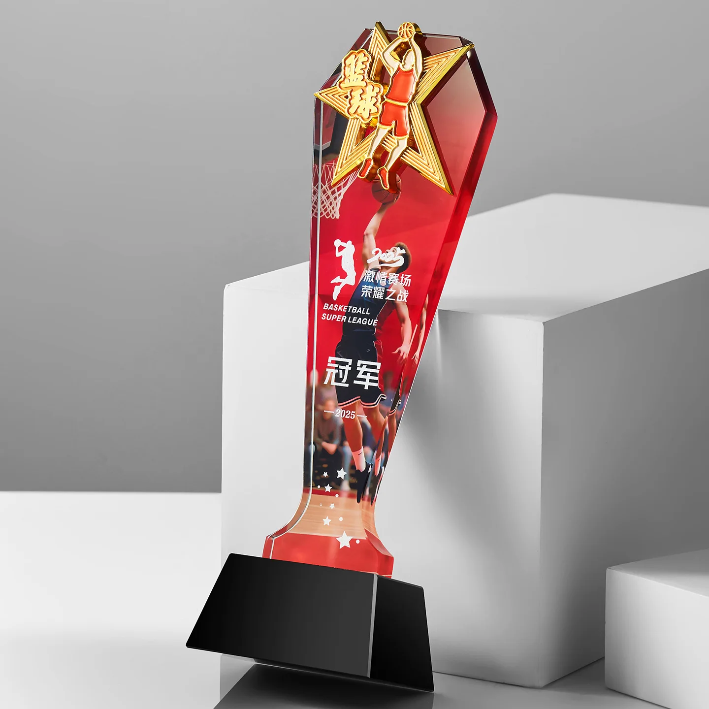 Sports Champion Hexagon Crystal Trophy Modern Design for Basketball and Badminton for Graduation Occasions WDY-0419