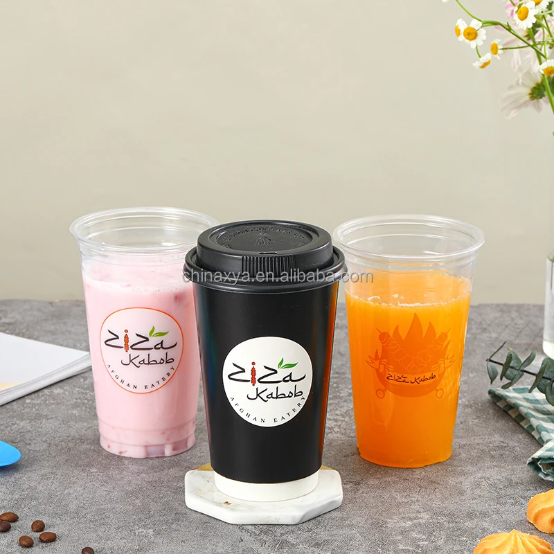 Custom 12oz 16oz 24oz  32oz disposable clear fruit beverage smoothie plastic cup with pet lids manufacture