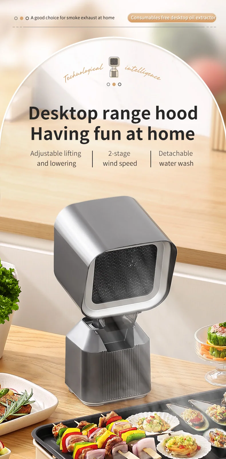 Table Top Exhaust Fan Mini Portable Extractor Hood Modern Luxury