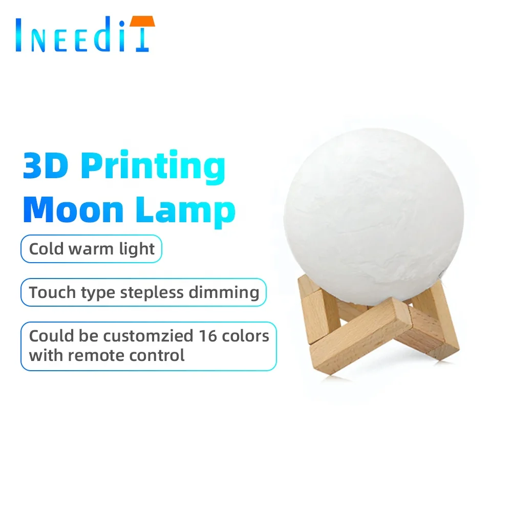8cmholiday Gift Touch Control 16 Colors Changing 3d Printing Led Bedside Night Light Moon Planet