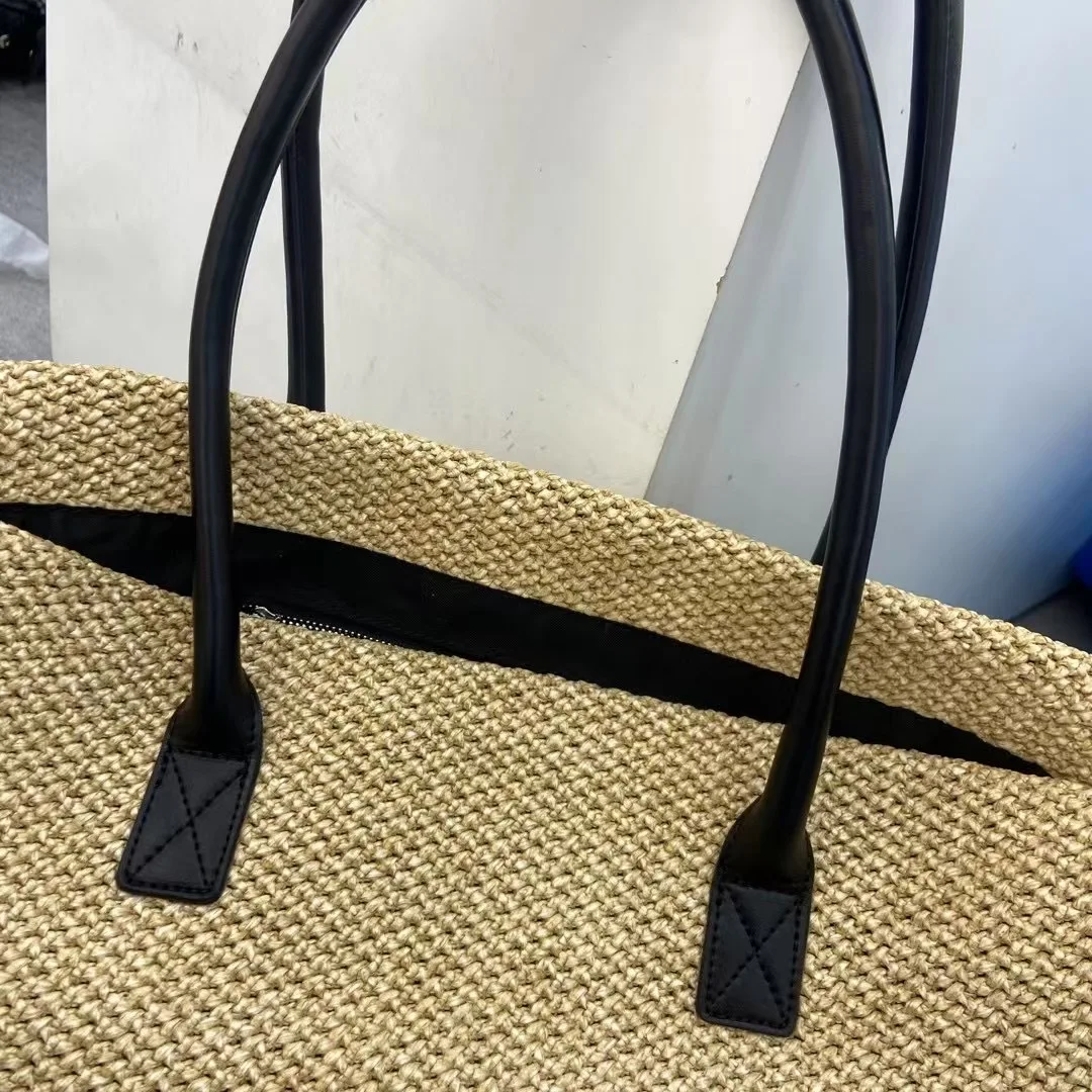 Style Women’s Leisure Travel Large Capacity Zipper Closure Woven Striped Braided Contrast Splice Tote Bag All-match Shopping Bag