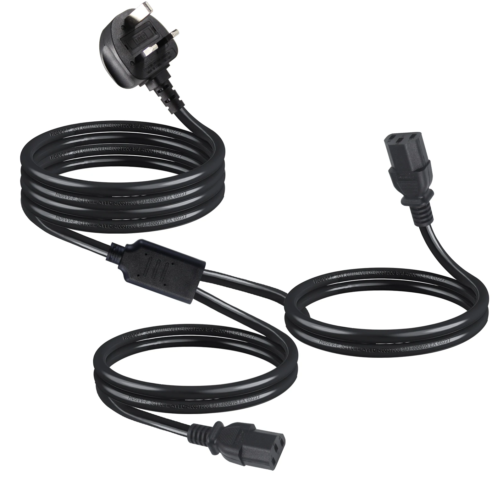 3 Pin Plug H05 H03 Pure Copper BS AC Cables 250V 13A 2 X IEC C13 Double Kettle Leads 2 Gang Extension Power Cord for Laptop