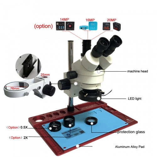 3.5X-90X Trinocular Microscope with aluminum alloy Soldering Pad