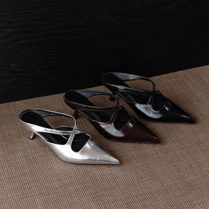 Fashion Women's Pointed Toe Mules Cross Strap Design Super High Heel Mesh Upper Rubber Outsole Summer Dress Shoes Office Party