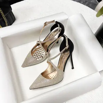 Fashion Color Rhinestone Shoes Hollow Stiletto Heels Pointed Women's Shoes Custom Large Size Ladies High Heel Pumps 8CM/10CM