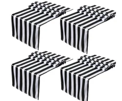 Современная простая черно-белая полосатая длинная настольная дорожка с атласным