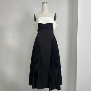 Factory Wholesale Ball Gown Dress Birthday & Evening Spaghetti Strap Contrast Color Pleated Slim Elegant Midi Party for Summer