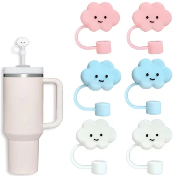 10mm Cute Cloud Smile Face  Silicone Straw Covers Cap Straw Toppers Compatible With Tumbler 30&40 Oz Tumbler