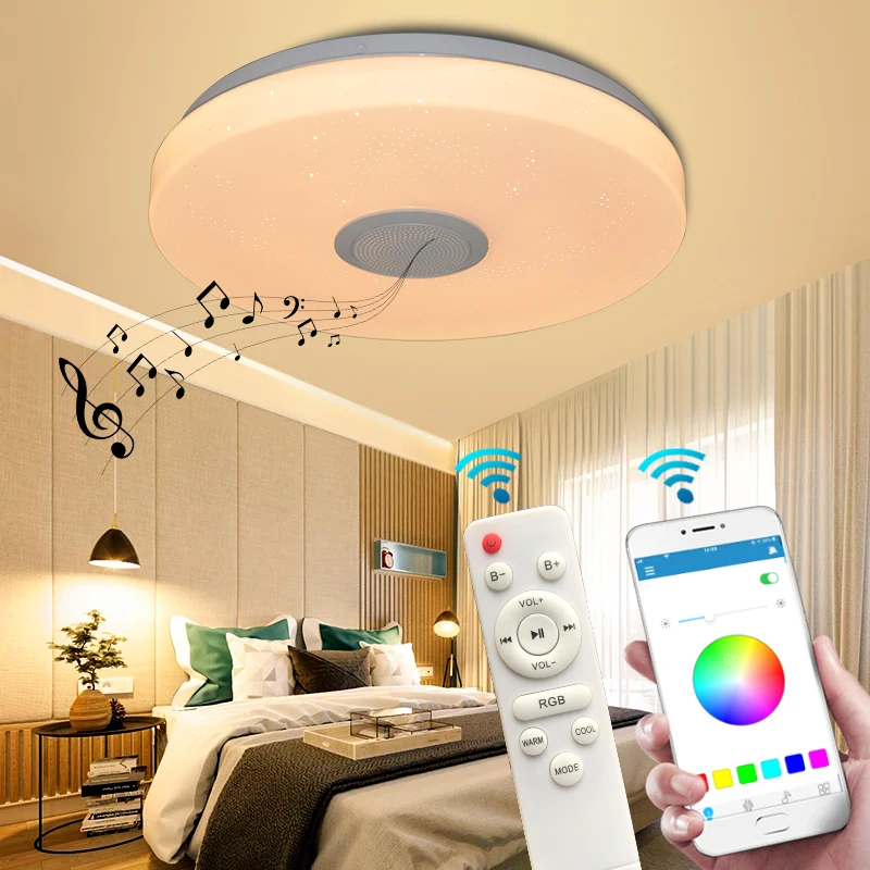 Smart Wifi Voice ILink App Control Music Rhythm Lights Flush Mount 16 Colors Stepless Dimming Led Light Ceiling