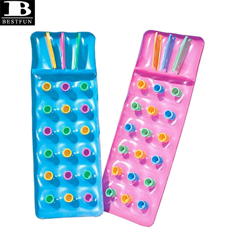 Factory Customized Plastic Inflatable Lie Low Portable 18 Pocket Fashion  Lounger Folding Inflatable Lilo Folding Water air Bed