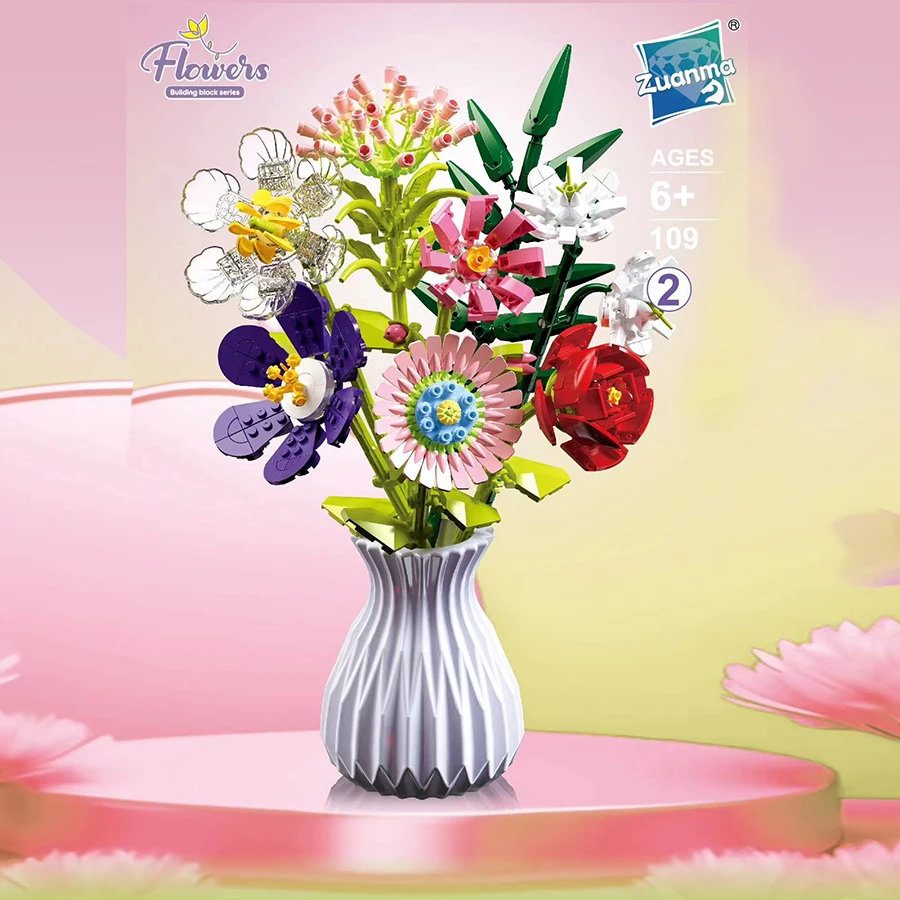 New Flower Pot Building Blocks Flowers Artificial Flower Pot Plant Children Assembling Puzzle DIY Toy Gift Household Decoration