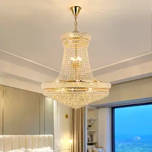 Hotel Hall Foyer Staircase Wedding Fixtures Long Luxury Pendant Lights Led Gold K9 Crystal Ball Chandelier