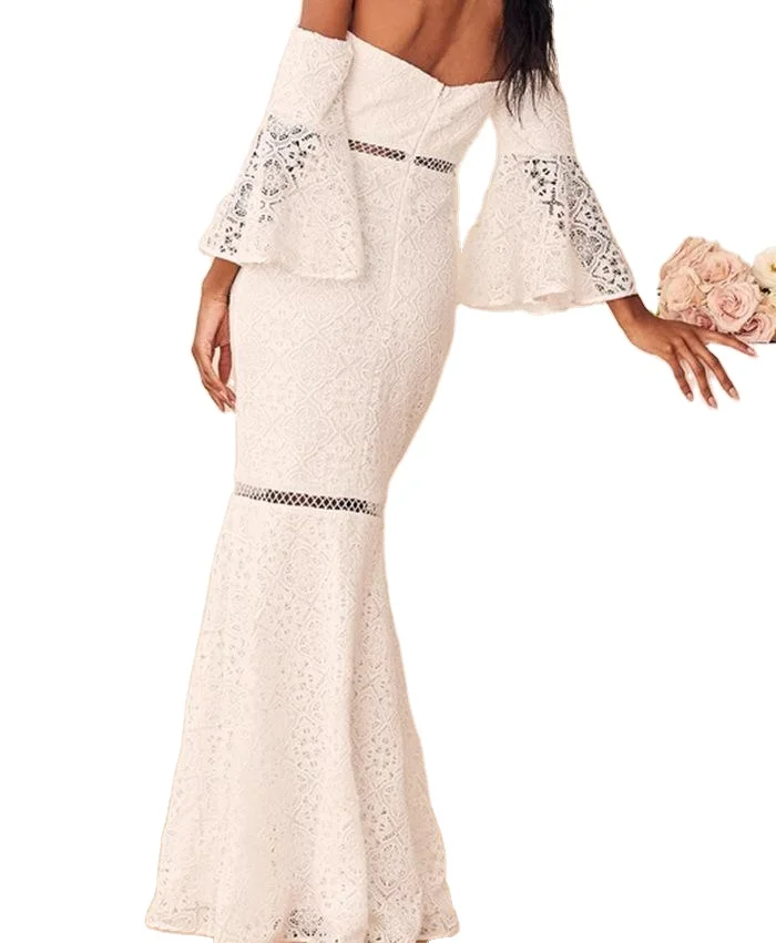 Новинка Осень 2021 кружевное вечернее платье средней длины белое свадебное платье с длинным разрезом и вырезами
