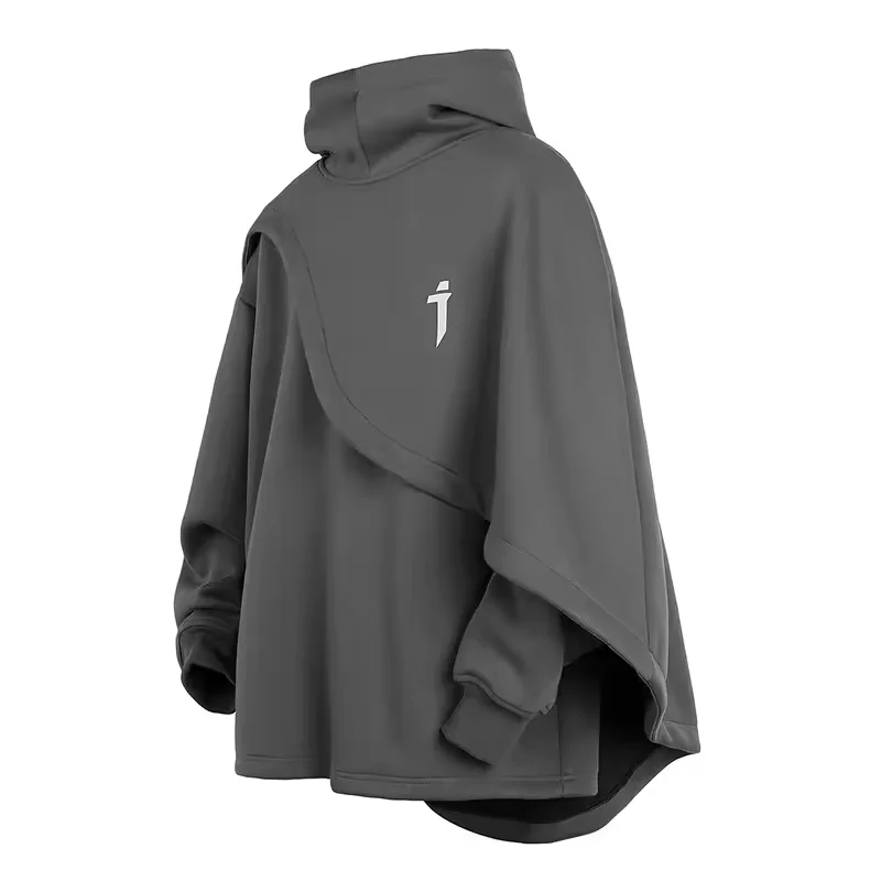 Autumn Trend Functional High Neck Cape Hoodie Men's Loose Pullover