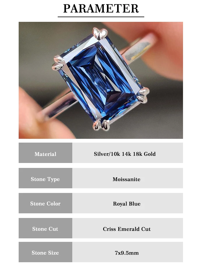 Royal Blue Moissanite Cross Ring Solid White Gold