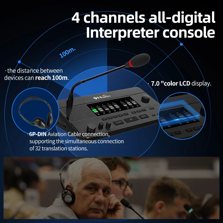 Interpreter Desk Microphone Translation Console Unit Infrared Simultaneous Interpretation System With Headset