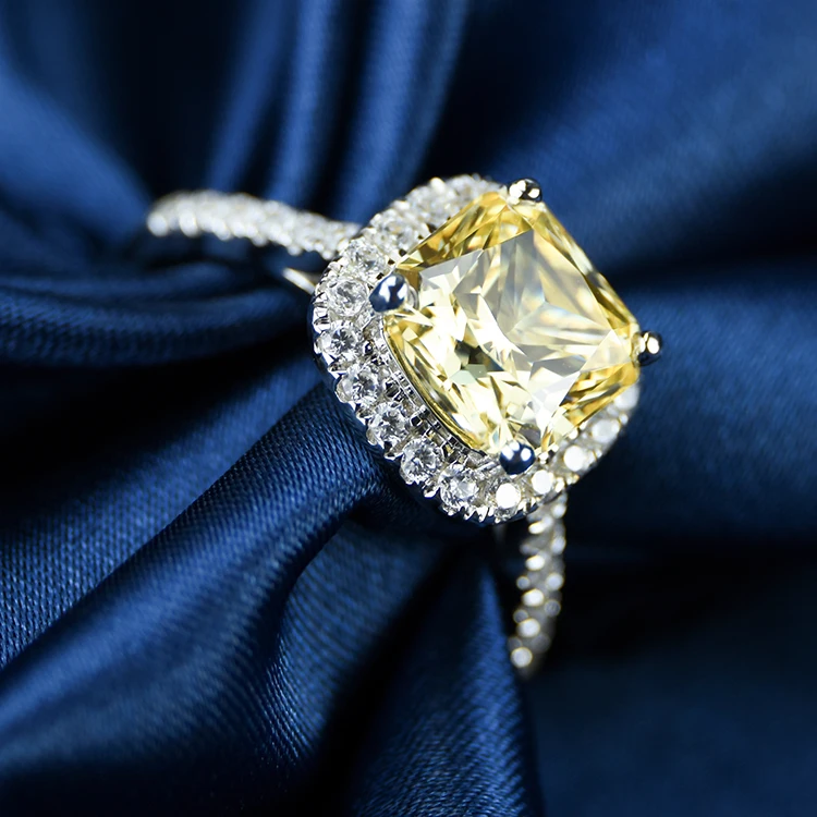 Cushion Shape Yellow Moissanite Gemstone Lady's Resizable Ring S925 Fine Jewelry