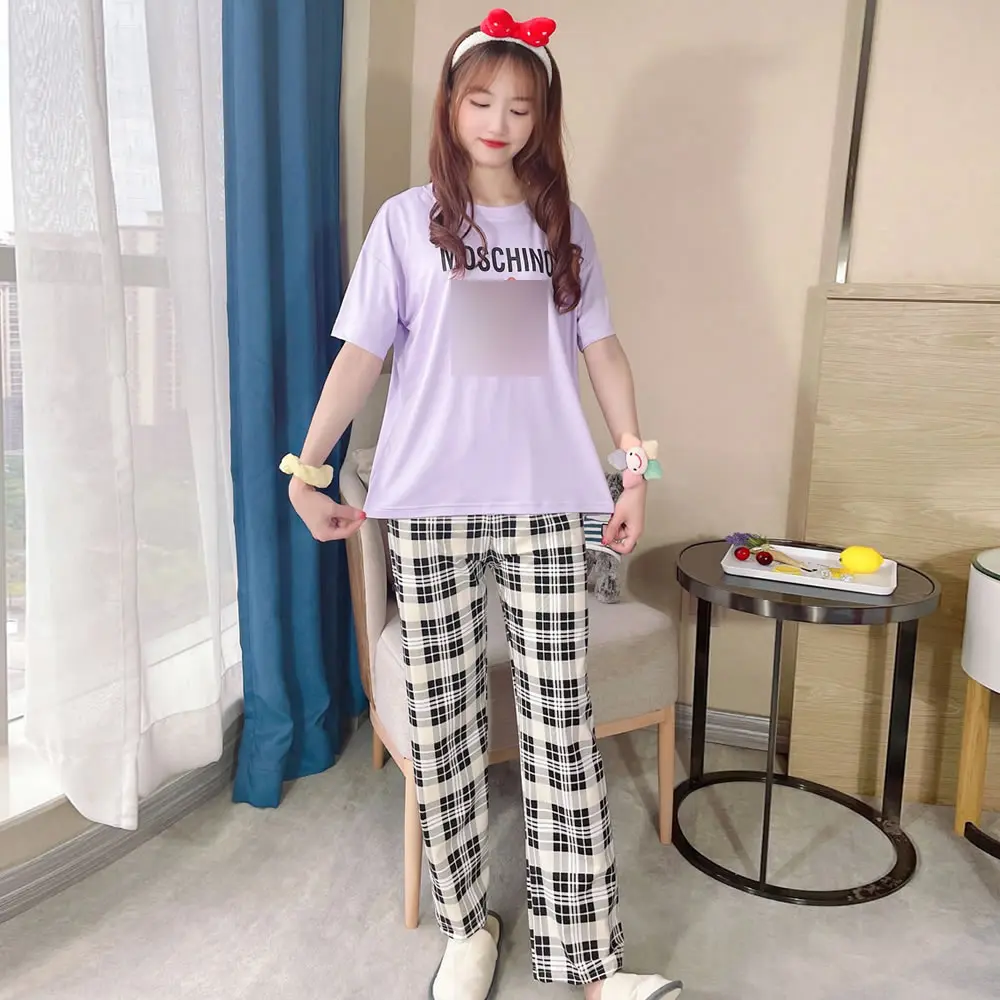 Sleep Trousers Sets Pajamas Set Women Plus Size Plaid Pants Women Outfit  Girl 90s Clothes Vintage T Shirt Korea Pijama Feminino - Pant Sets -  AliExpress