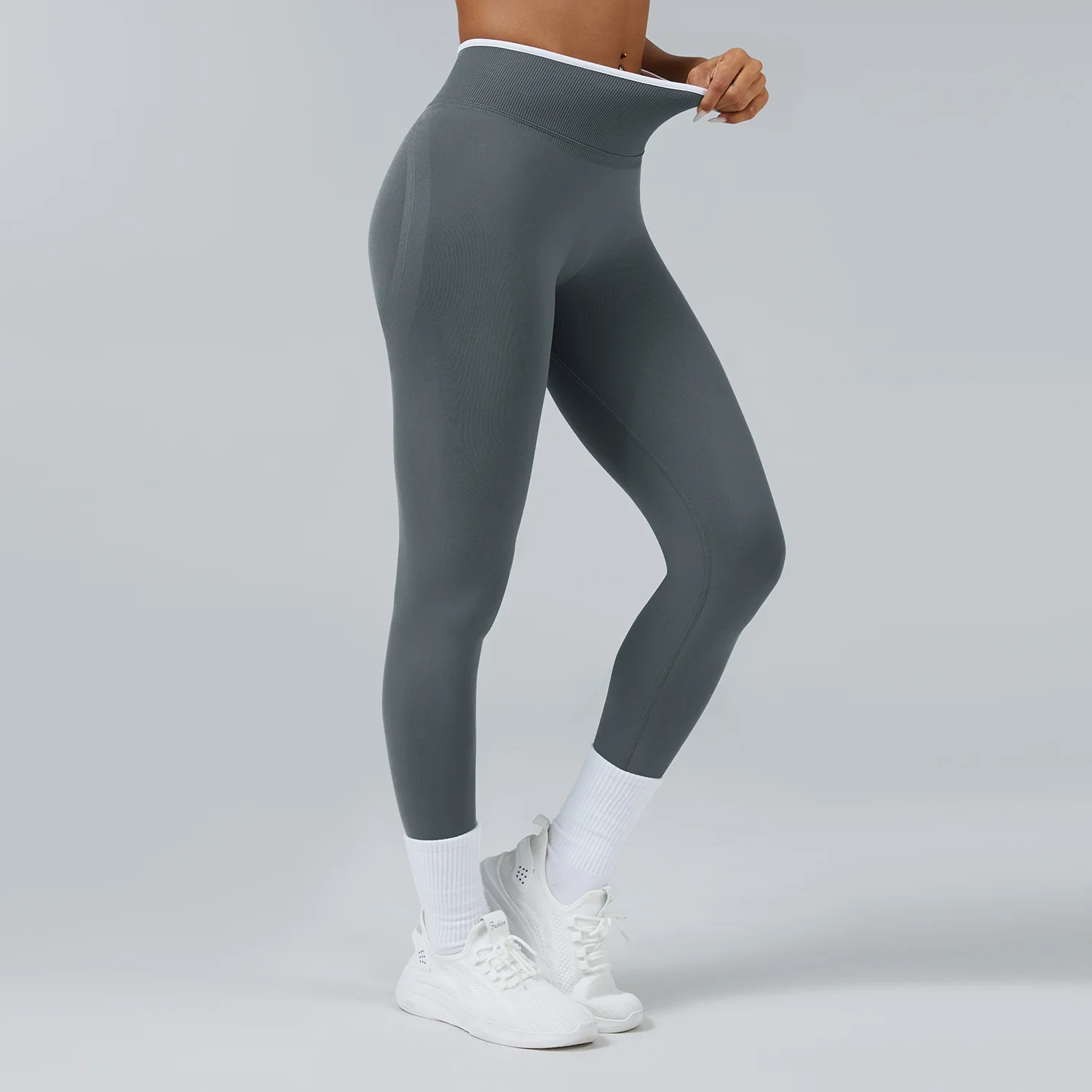 Solid Hip Lift Tummy Control Yoga Pants Seamless Knitted Tight High Waist Quick-Drying S detail