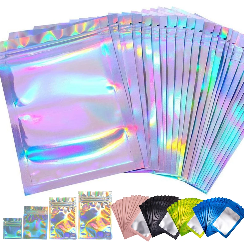 High Quality Transparent Packaging Holographic Stand Up Pouch Packaging Ziplock Bag With Candy