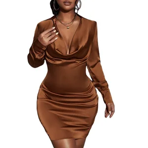 Customize Women Cowl Neck Satin Bodycon Sexy Party Dress