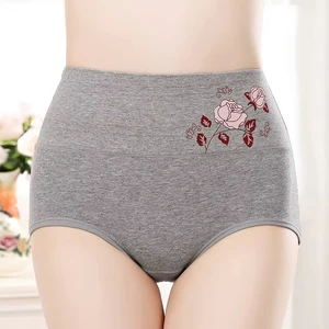 Embroidered Floral Logo High Waist Hipster Underwear Sexy Single Size Cotton Women's High Elasticity XL Available