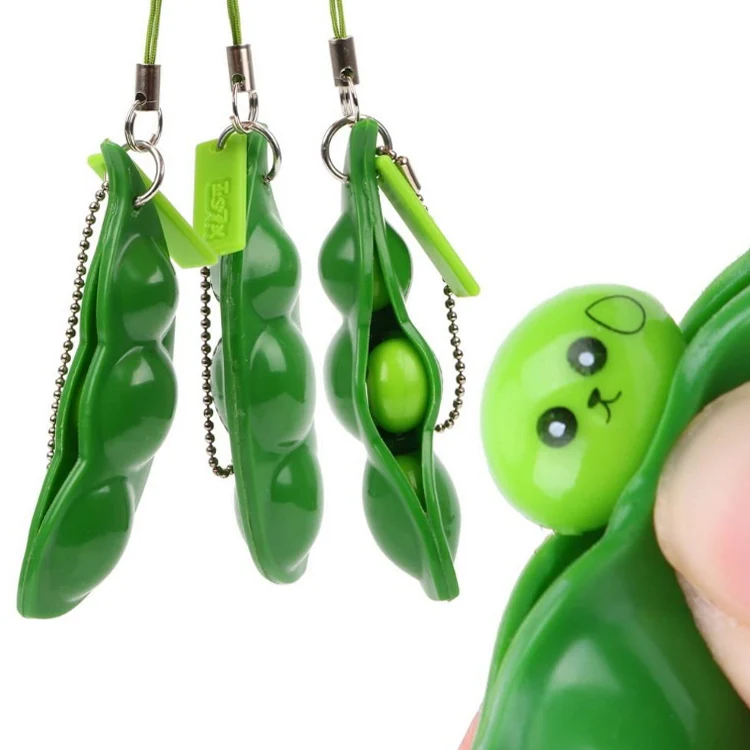 Details about   Funny Squeeze-a-Bean Stress Relief Hand Fidget Toy Keychain Green For Kid Adult 