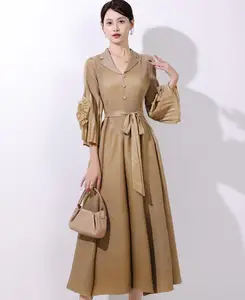 Solid Color Casual Pleated Dress Manufacturer Wholesale V-neck Fashionable Large-sized Miyake Pleated Dress