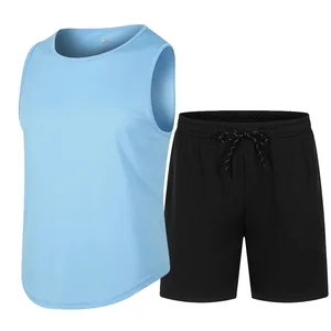 Summer Men's Quick Dry Knitted Basketball Vest Short-sleeved Shorts 2 Sets of Running Fitness Solid Color Plus Sports Pants