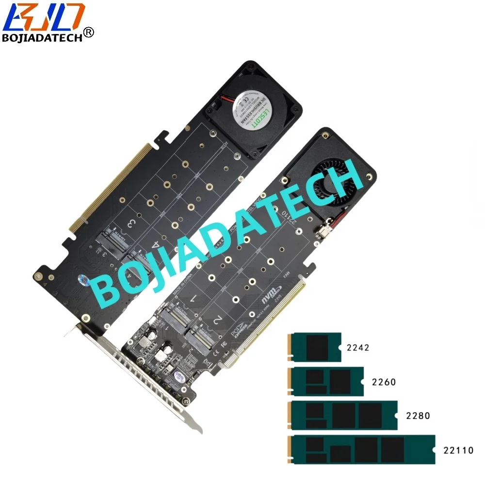PCI Express PCI-E 16X sampai NGFF Key-M 2280 22110 M2 NVMe SSD  Adapter Raid kartu dengan kipas PCIe furbifurcation