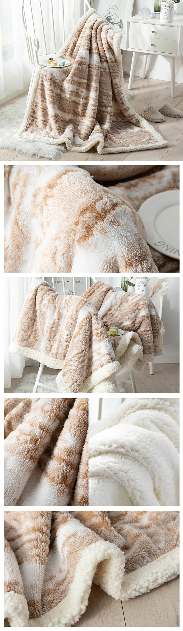 Custom Thick Flannel Fleece Solid Color Pattern Bed Couch Hem Edge