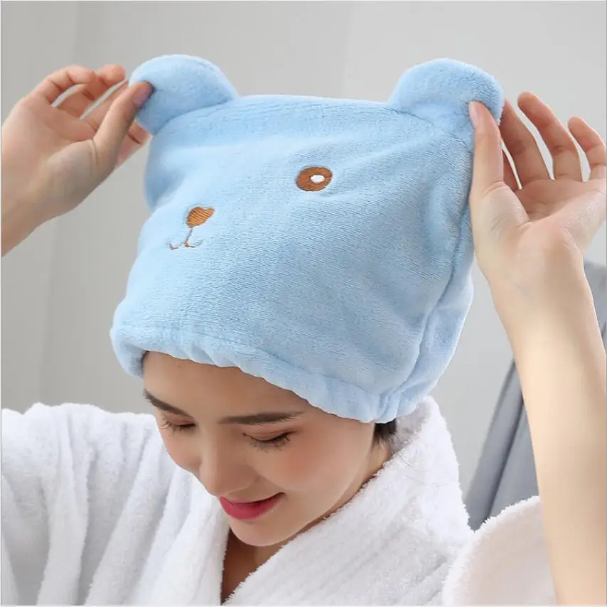 Women Hair Dry Cap Hair-Drying Hat Head Wrapped Towel Absorbing Bathing Turban Cartoon Cute Bear Shower towel 2021