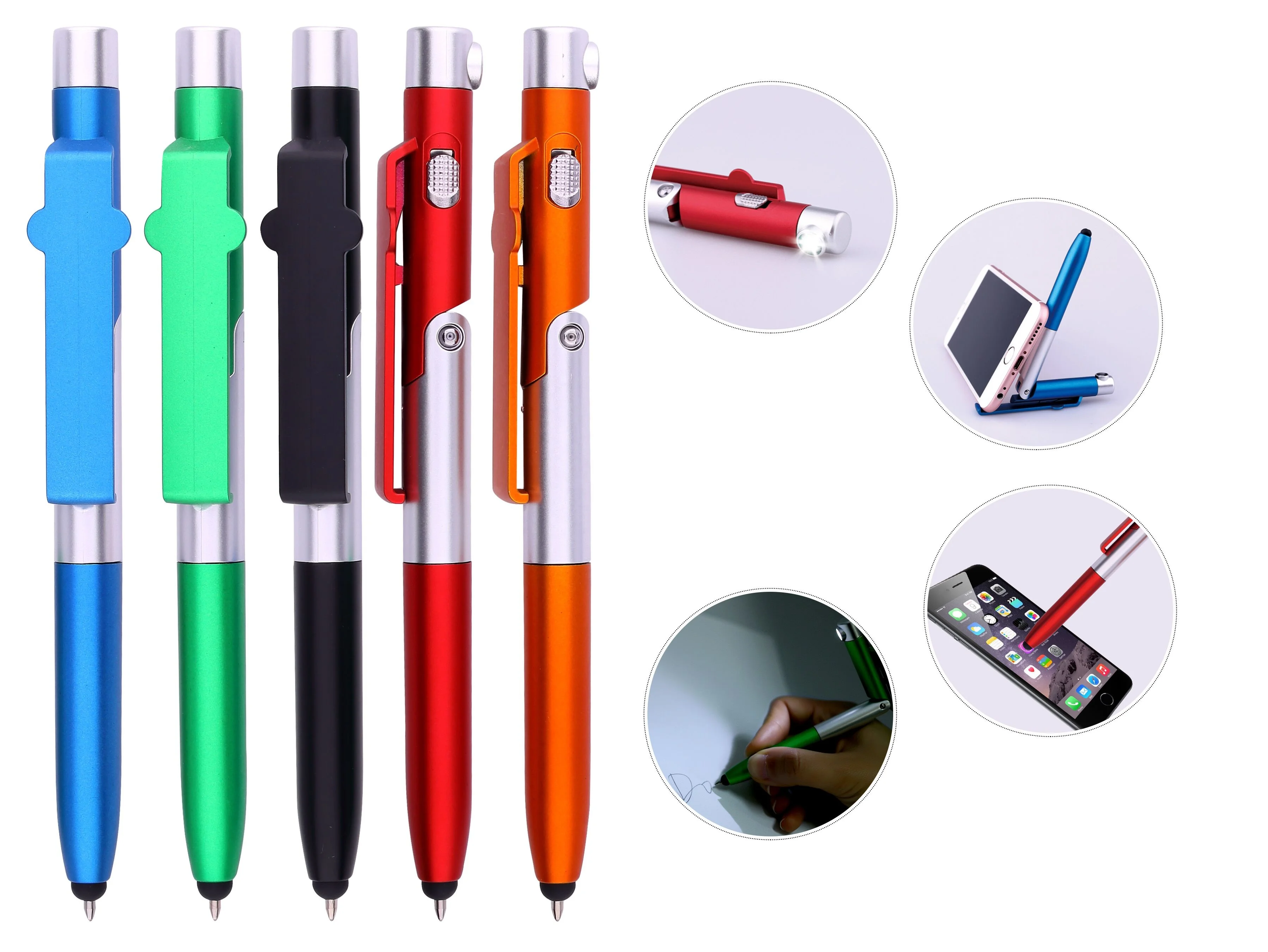 Best Gift Custom Logo 5-in-1 Light Touch Phone Holder Pen Novelty Business Promotional Pen Hot Selling Plastic Pen