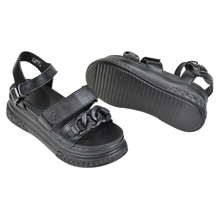 black chunky sandals flat