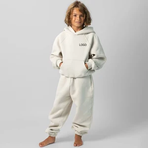 Custom Kids Oversized Fleece Hoodie and Sweatpants Set Unisex Warm Winter Tracksuit OEM Logo Children Pullover Jogger Outfit