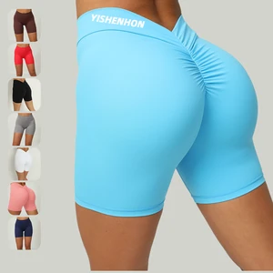 For YISHENHON Women's High Waist Gym Yoga Shorts Seamless Sports Leggings with Tummy Control Solid Pattern Workout Fitness Short