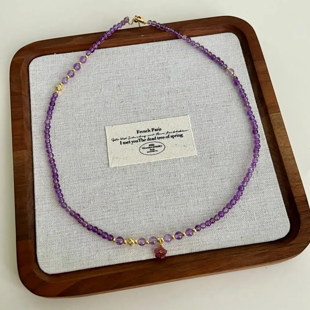 KAKODIY casual adjustable women's boutique jewelry purple natural crystal bead chain 925 sterling silver pendant necklace detail 1
