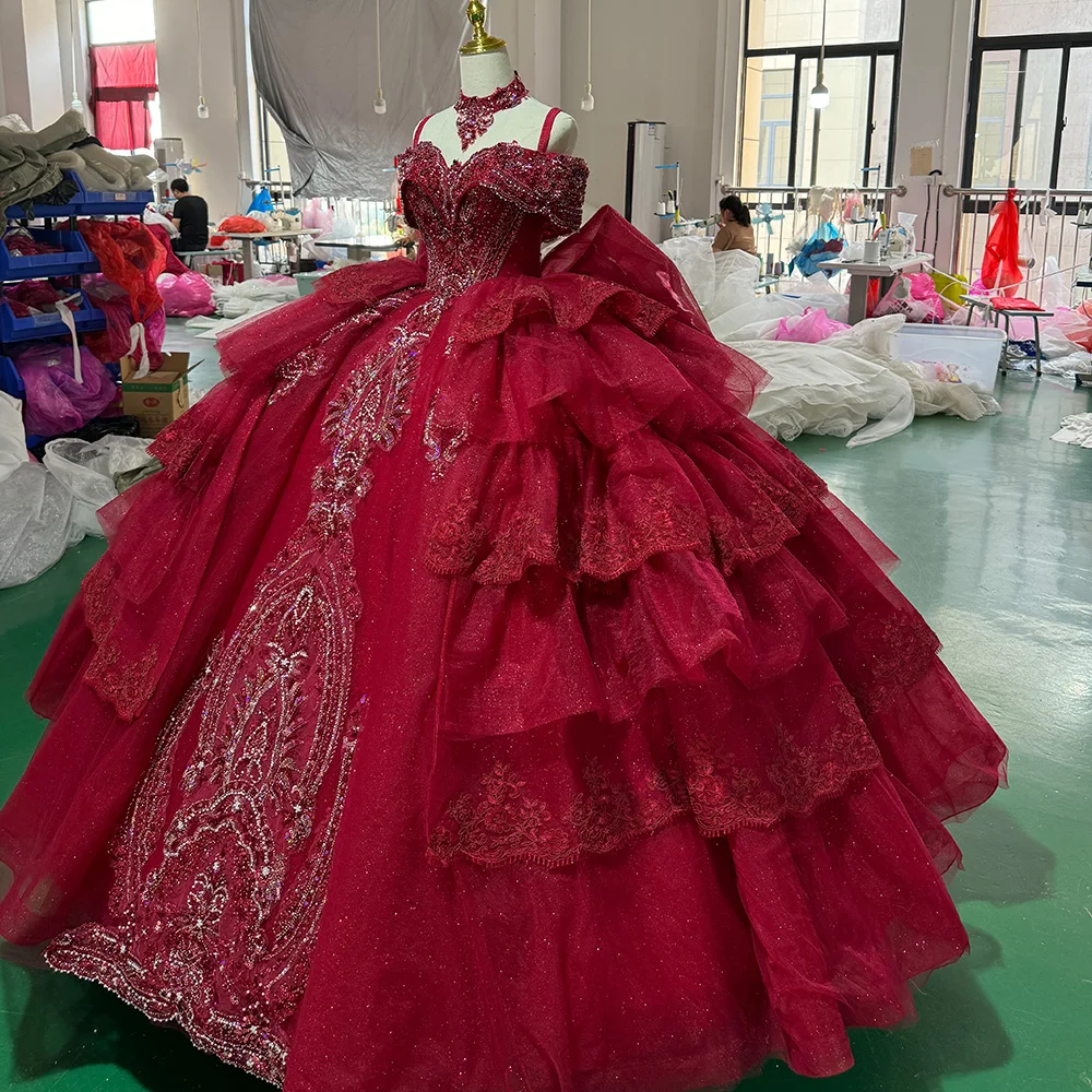 Jancember XS064 Traditional Red Off Shoulder Puffy Ball Gown Evening Party Dresses