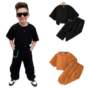 2026 Summer European and American Children Boy Boutique Clothing Short Sleeve Top Casual Pants 2pcs Kids Clothes Set