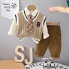 8223 maglione con lettera b e cravatta, set di tre pezzi, gilet color kaki