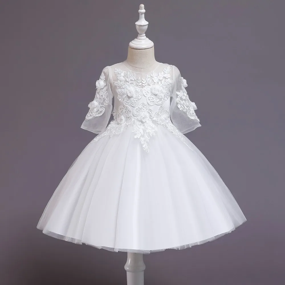 Детское кружевное платье принцессы короткая рукавами в корейском стиле вечернее платье с розовым узором для девочек красное