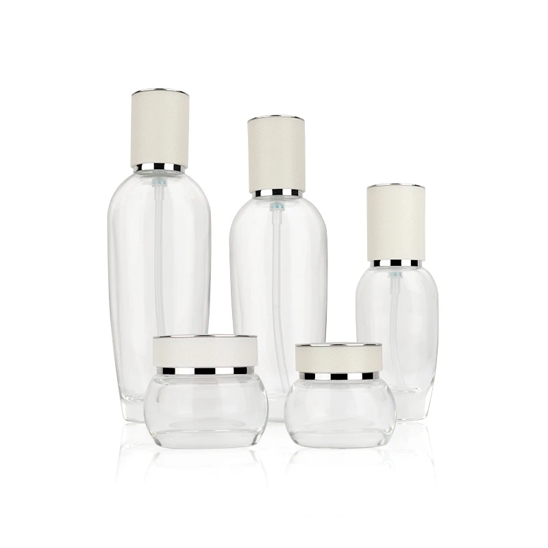 Unique Design Custom Clear Luxury Skin Care Set Glass Empty Bottle Cosmetic Bottles Packaging