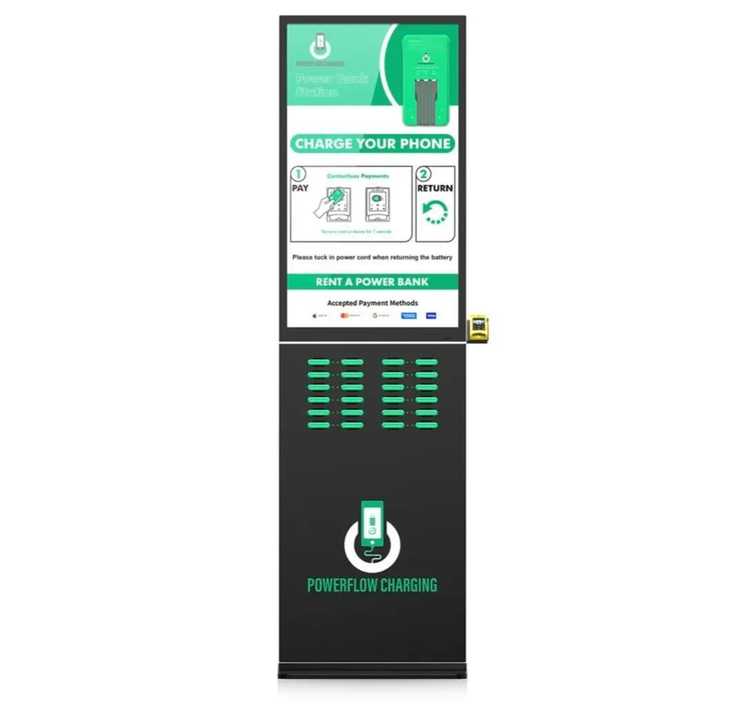 Digital Signage Ad Screen Shared Portable Phone Charger Sharing Power Bank Rental Station with POS Vending Machine