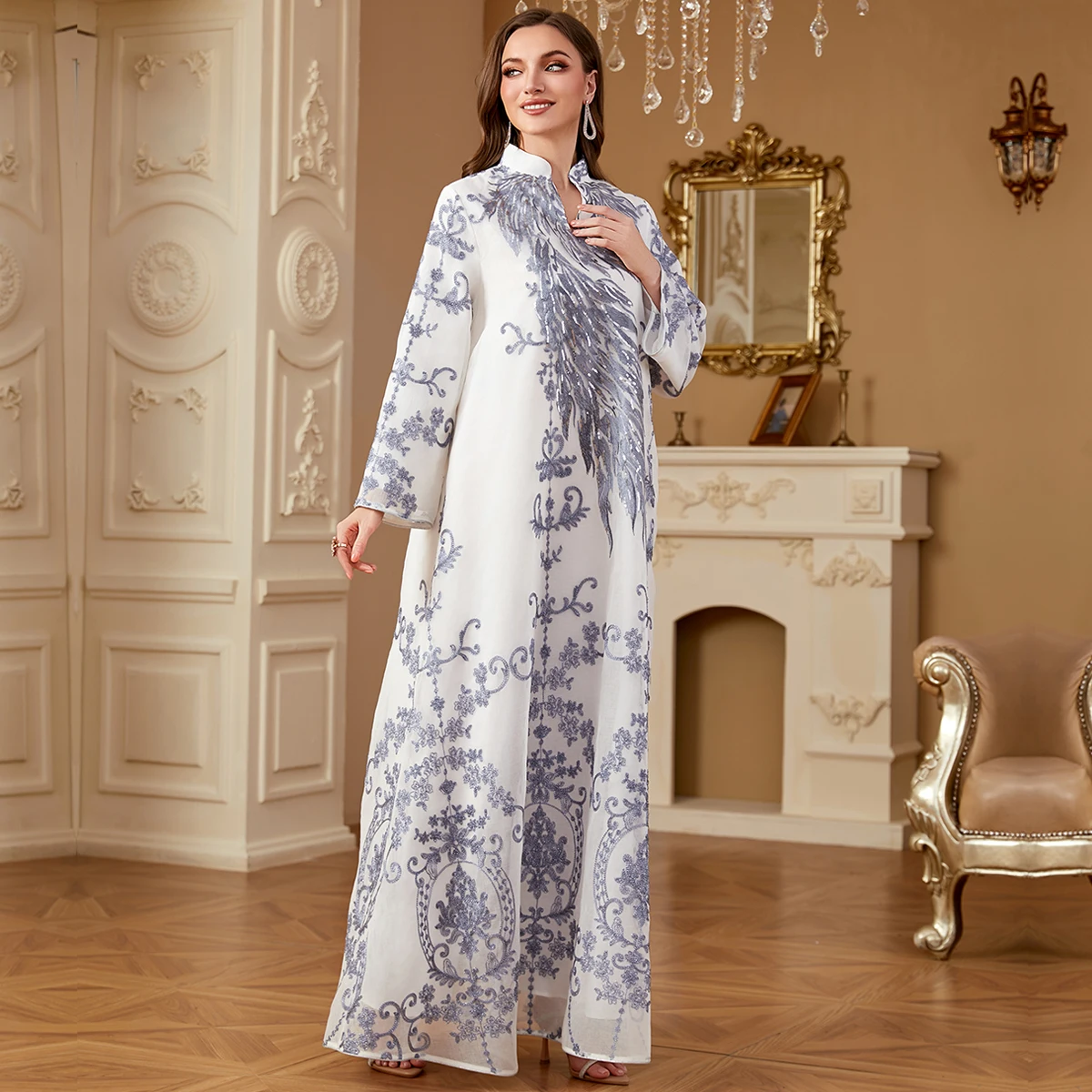 Middle East Arab Morocco Luxury Islamic Clothing Women's Dress Muslim Dress  Fashion Sequins Loose Dubai Long Dress