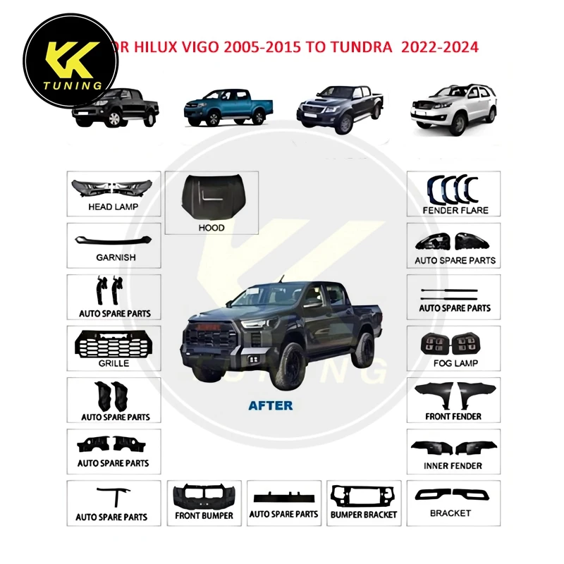 Pickup 4x4 Facelift Conversion Bodykit Body Kit for Toyota Hilux Vigo 2004-2015 to Tundra 2022-2024