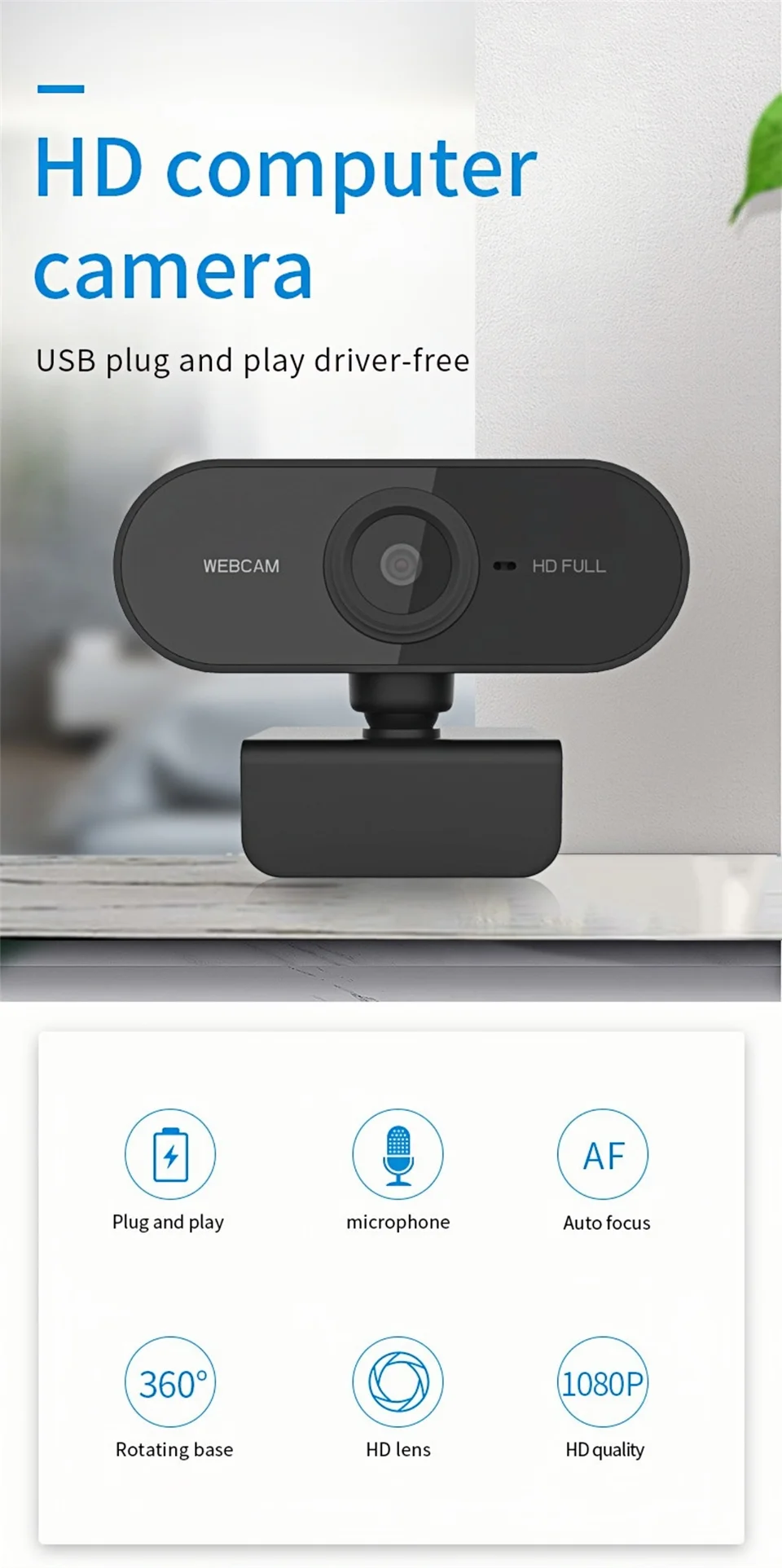 1080P Full HD Mini Webcam with Microphone,Laptop Desktop Computer USB Web Cam Camera Gamer Live Video Call Conference Streaming