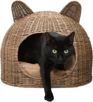 Great Quality Luxury Small Adorable Washable Rattan Cat Bed with Cushion  for Outdoor Small Kitty