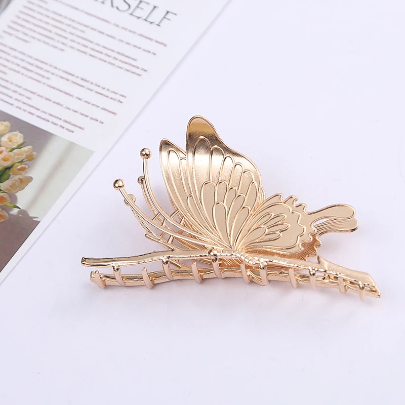 2025 New Style Color butterfly Metal Plating Painted Hair Claw Clip for Women Decorative Butterfly Ponytail Hair Claw Party Made